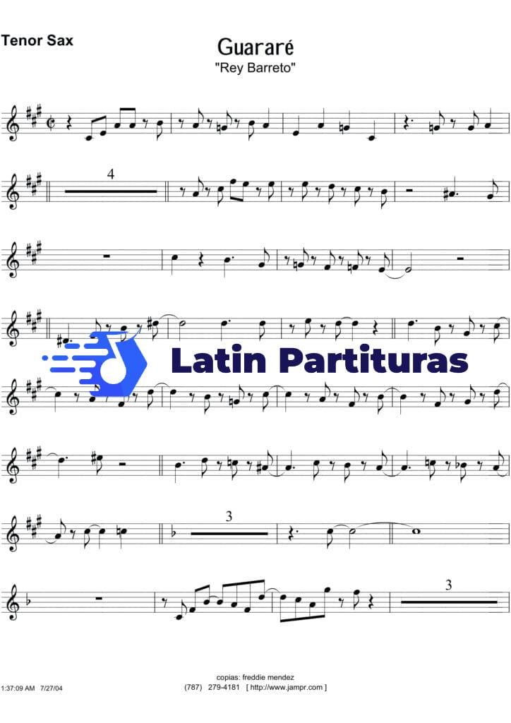 Ray Barreto Guarare Latin Partituras