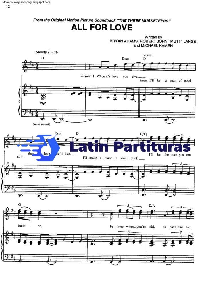 Bryan Adams - All For Love - Latin Partituras