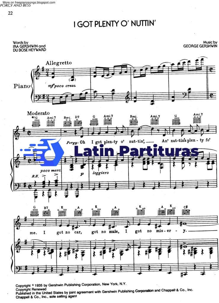 George Gershwin - I Got Plenty O Nuttin - Latin Partituras