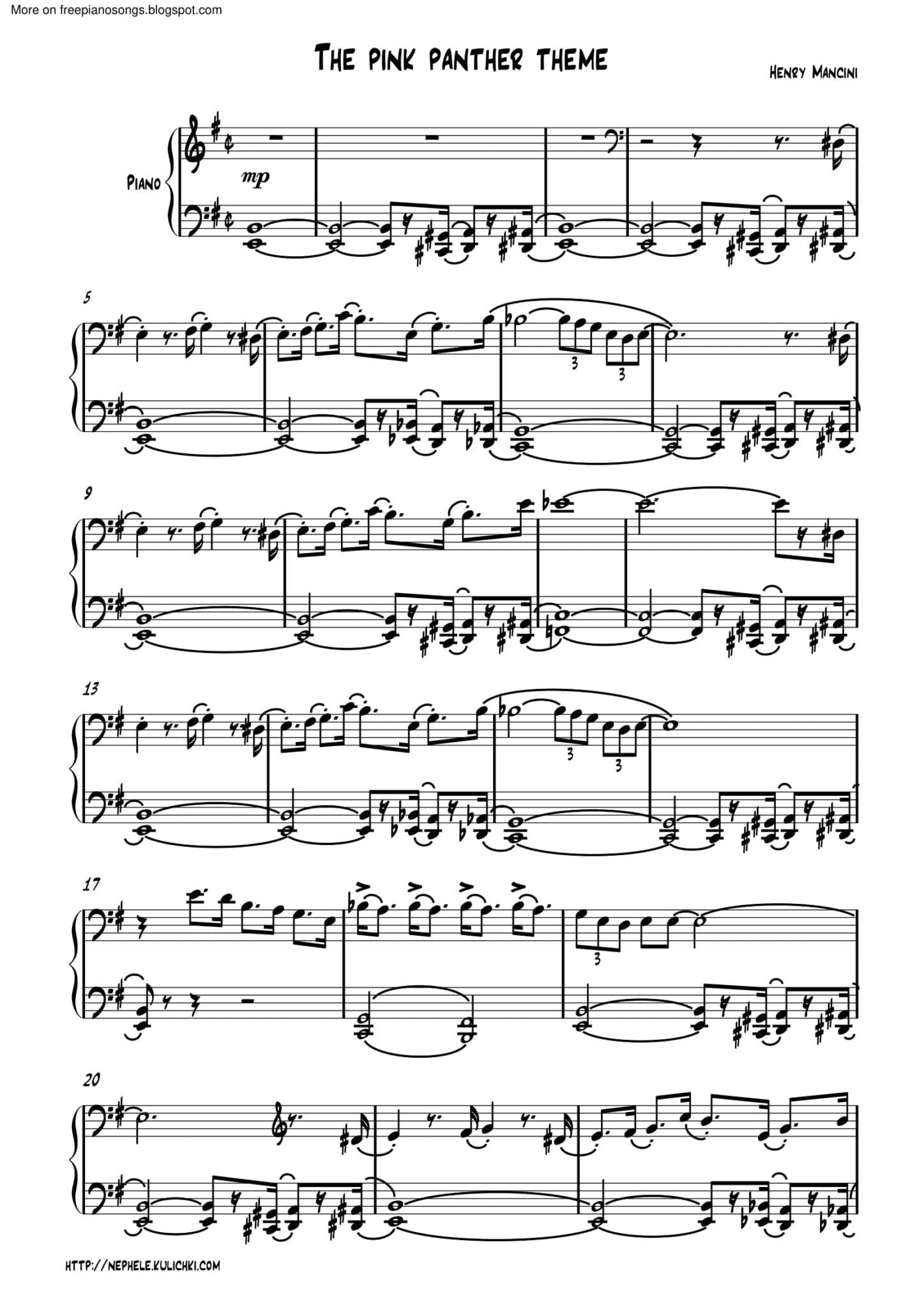 Henry Mancini The Pink Panther Theme Latin Partituras