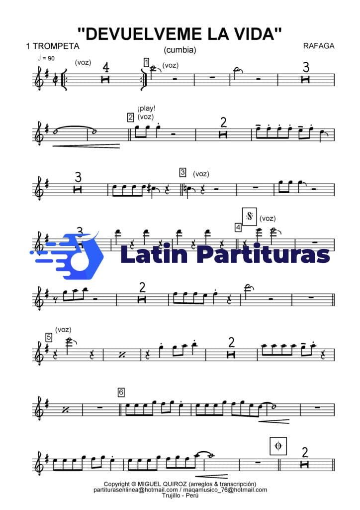Devuelveme La Vida Que Te Llevaste Un Dia Letra Rafaga - Devuelveme La Vida - Latin Partituras