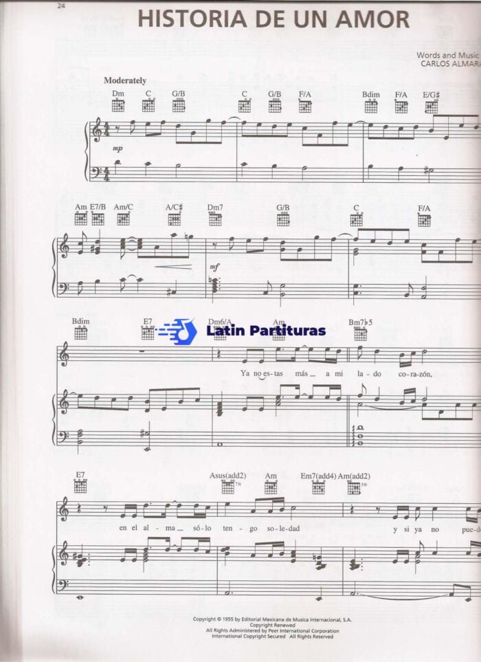 Luis Miguel Historia De Un Amor Piano Voz Partituras 1